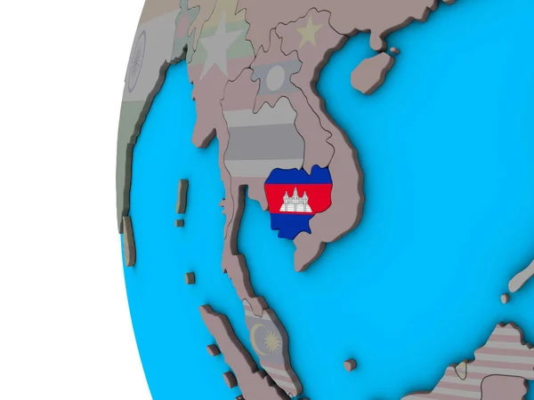 Camboya Con Bandera Nacional Globo Azul Político Ilustración — Foto de Stock