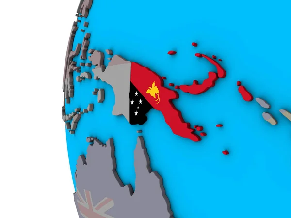 Papua Neuguinea Mit Nationalflagge Auf Blauem Politischen Globus Illustration — Stockfoto