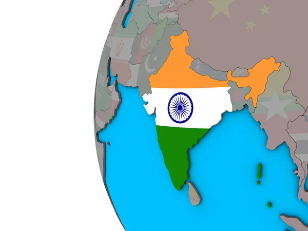 Inde Avec Drapeau National Sur Globe Politique Bleu Illustration — Photo