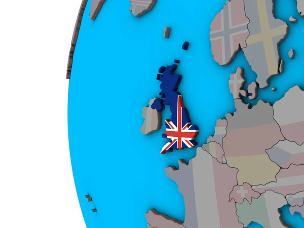 Vereinigtes Königreich Mit Nationalflagge Auf Blauem Politischen Globus Illustration — Stockfoto