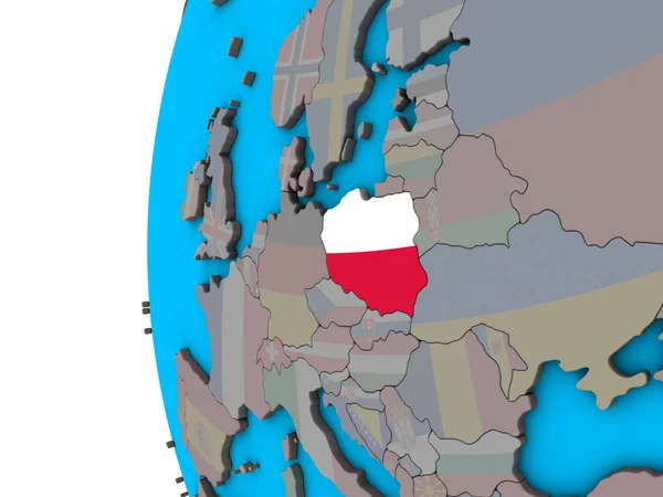 Polonya Ulusal Bayrak Mavi Siyasi Dünya Üzerinde Çizim — Stok fotoğraf