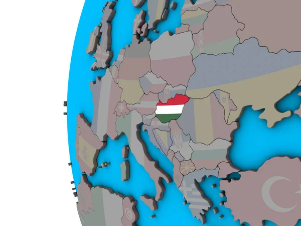 Węgry Flagi Narodowej Niebieski Globus Polityczny Ilustracja — Zdjęcie stockowe