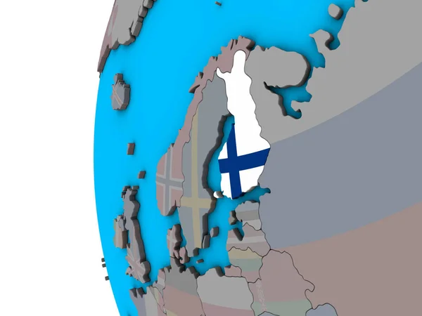 芬兰与国旗在蓝色政治3D — 图库照片