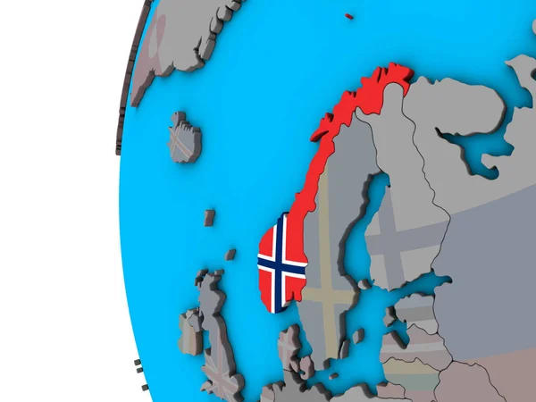 Norveç Ulusal Bayrak Mavi Siyasi Dünya Üzerinde Çizim — Stok fotoğraf