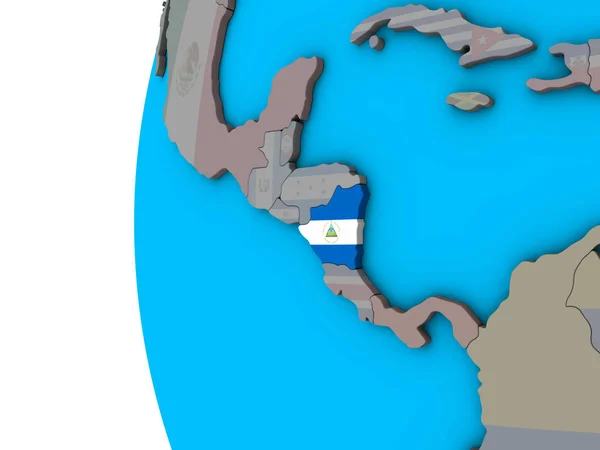 Nicaragua National Flag Blue Political Globe Illustration — Stock Photo, Image