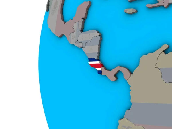 Costa Rica Con Bandera Nacional Globo Azul Político Ilustración —  Fotos de Stock
