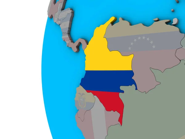 Kolumbie Státní Vlajka Modré Politické Glóbu Obrázek — Stock fotografie