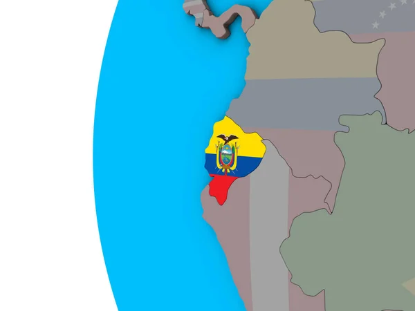 Ecuador Nemzeti Zászló Kék Politikai Földgömb Illusztráció — Stock Fotó