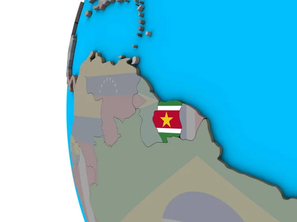 Suriname Met Nationale Vlag Blauwe Politieke Globe Illustratie — Stockfoto