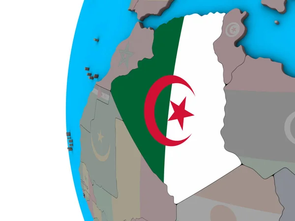 Algerije Met Nationale Vlag Blauwe Politieke Globe Illustratie — Stockfoto
