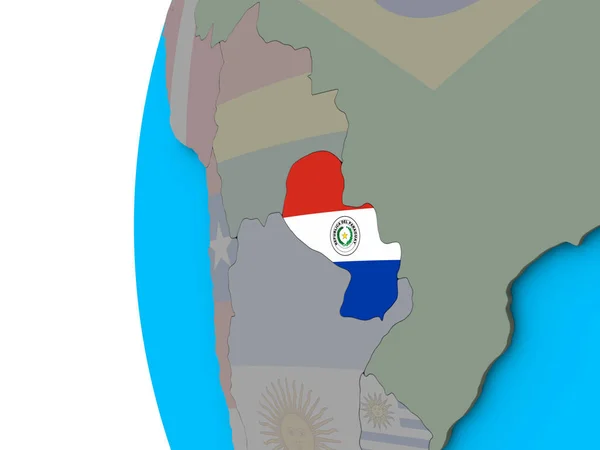 Парагвай Национальным Флагом Голубом Политическом Глобусе Иллюстрация — стоковое фото