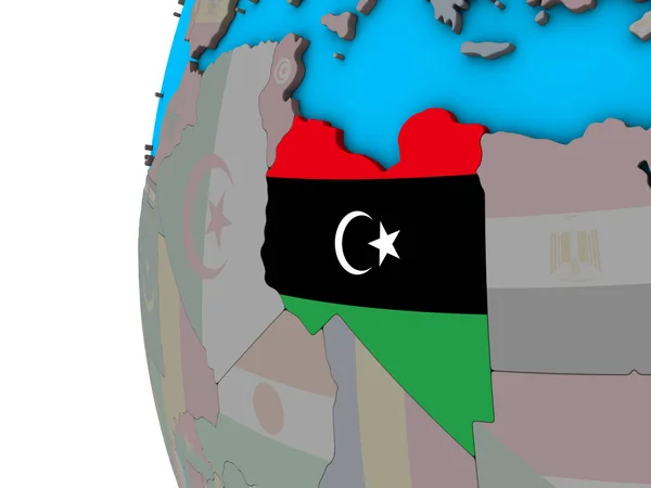 Libyen Med Flagga Blå Politiska Klot Illustration — Stockfoto