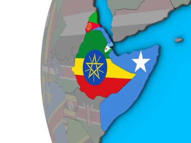 Afrika Boynuzu mavi siyasi 3d dünya Ulusal bayrakları ile. 3D çizim.