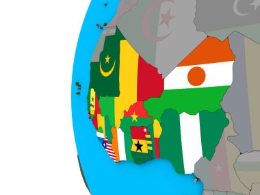 Mavi siyasi 3d dünya Ulusal bayrakları ile Batı Afrika. 3D çizim.