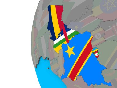 Orta Afrika mavi siyasi 3d dünya Ulusal bayrakları ile. 3D çizim.