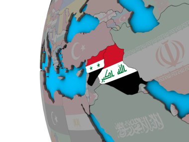 Mavi siyasi 3d dünya Ulusal bayrakları ile İslam devleti. 3D çizim.