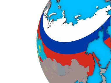 Eski Sovyetler Birliği mavi siyasi 3d dünya Ulusal bayrakları ile. 3D çizim.