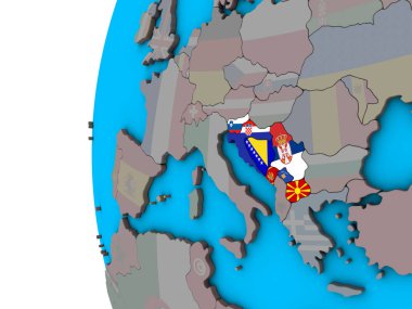 Mavi siyasi 3d dünya Ulusal bayrakları ile eski Yugoslavya. 3D çizim.