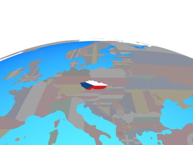 Çek Cumhuriyeti Ulusal bayrağını siyasi dünya ile. 3D çizim.