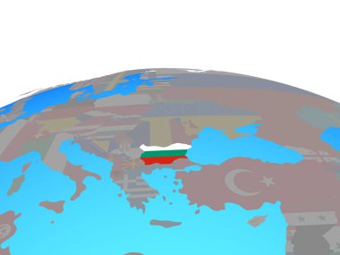 Bulgaristan Ulusal bayrağını siyasi dünya ile. 3D çizim.