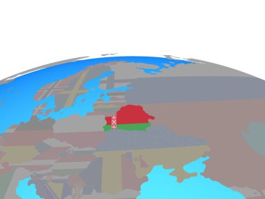 Beyaz Rusya Ulusal bayrağını siyasi dünya ile. 3D çizim.