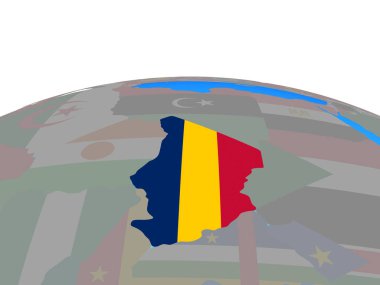 Chad ile siyasi dünya ulusal bayrağını. 3D çizim.