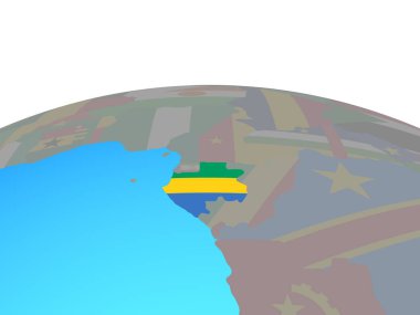Gabon siyasi dünya üzerinde ulusal bayrak ile. 3D çizim.