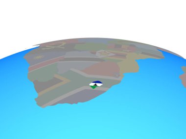 Lesotho siyasi dünya üzerinde ulusal bayrak ile. 3D çizim.