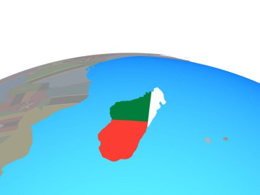 Madagaskar siyasi dünya üzerinde ulusal bayrak ile. 3D çizim.