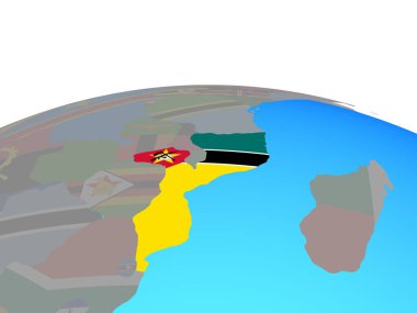 Mozambik siyasi dünya üzerinde ulusal bayrak ile. 3D çizim.