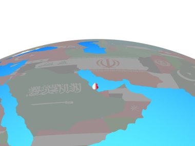 Katar Ulusal bayrağını siyasi dünya ile. 3D çizim.