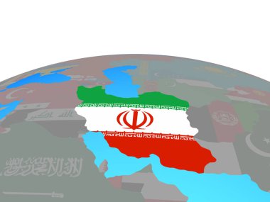 Iran Ulusal bayrağını siyasi dünya ile. 3D çizim.