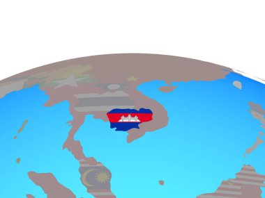 Kamboçya Ulusal bayrağını siyasi dünya ile. 3D çizim.