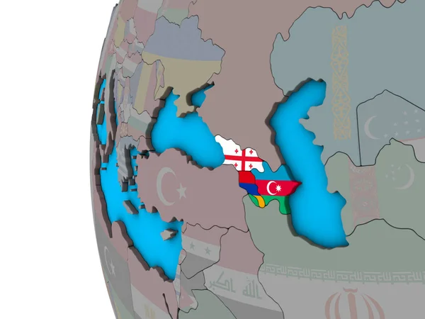 Kaukázusi Térségben Nemzeti Zászlókkal Kék Politikai Földgömb Illusztráció — Stock Fotó