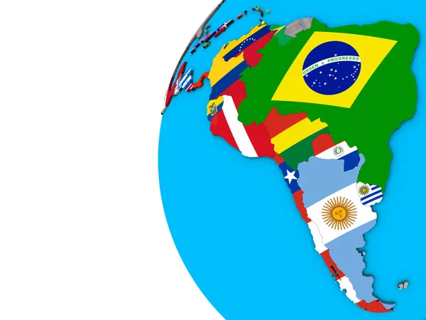 Latin America National Flags Blue Political Globe Illustration — Stock Photo, Image