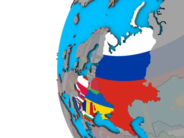 Europe Est Avec Des Drapeaux Nationaux Sur Globe Politique Bleu — Photo
