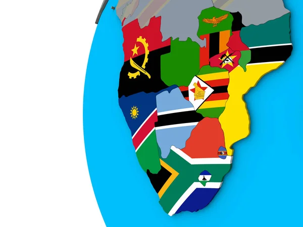 Africa Australe Con Bandiere Nazionali Sul Globo Blu Politico Illustrazione — Foto Stock