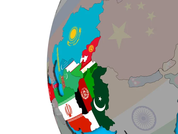 Страны Члены Оэс Национальными Флагами Голубом Политическом Глобусе Иллюстрация — стоковое фото