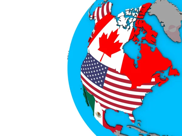 Nafta Medlemsstater Med Nationsflaggor Blå Politiska Klot Illustration — Stockfoto