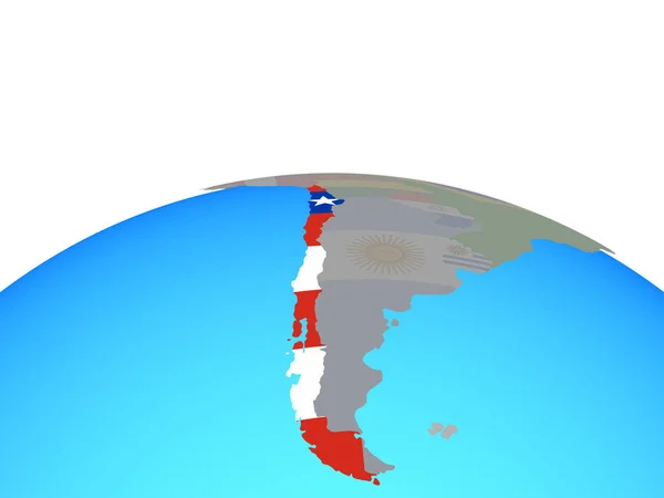 Chilei Nemzeti Zászló Politikai Földgömb Illusztráció — Stock Fotó