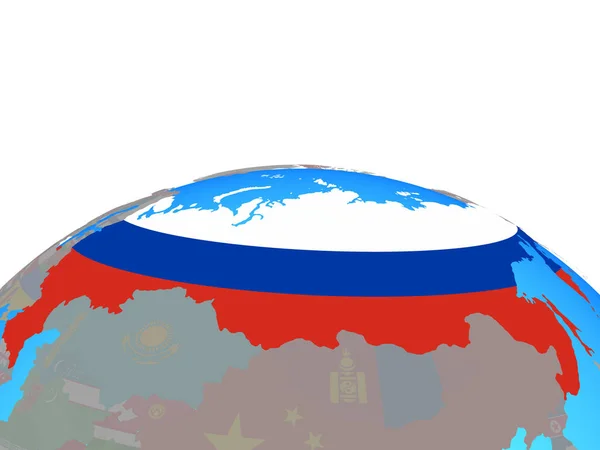 Russland Mit Nationalflagge Auf Politischem Globus Illustration — Stockfoto