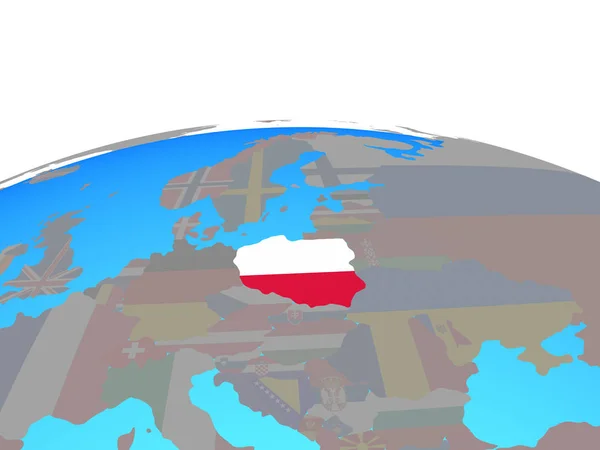 波兰与政治的地球上的国旗 — 图库照片