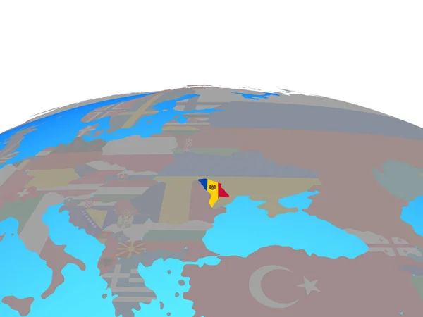 摩尔多瓦与政治的地球上的国旗 — 图库照片