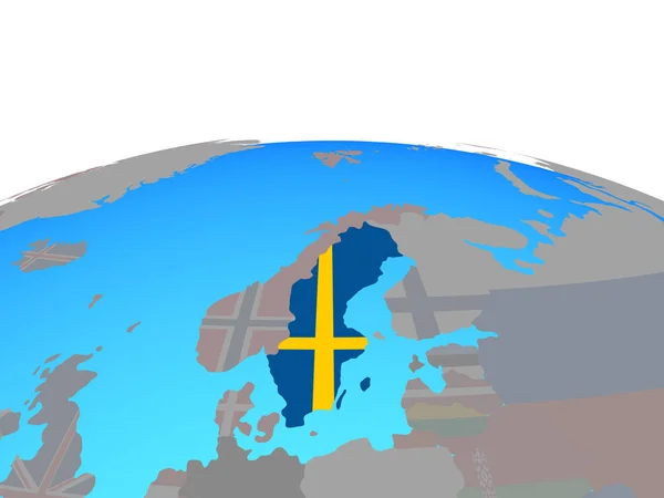 Sverige Med Flagga Politiska Jordglob Illustration — Stockfoto