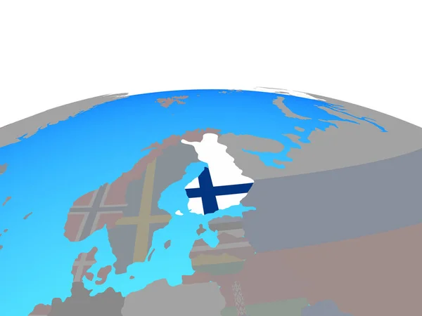 Finlandiya Ulusal Bayrağını Siyasi Dünya Ile Çizim — Stok fotoğraf
