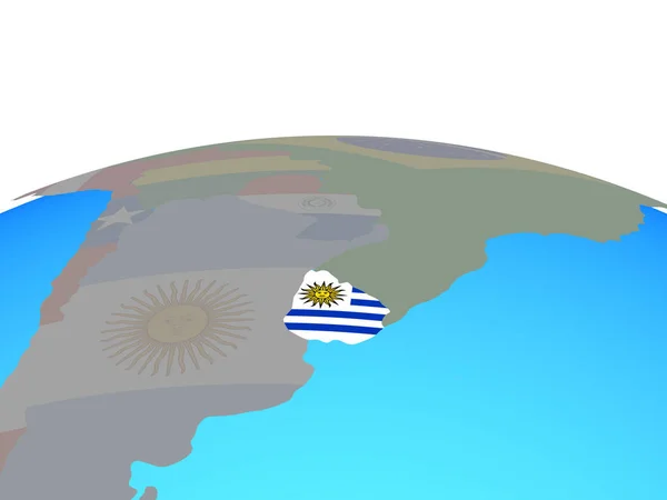 Uruguay Mit Nationalflagge Auf Politischem Globus Illustration — Stockfoto
