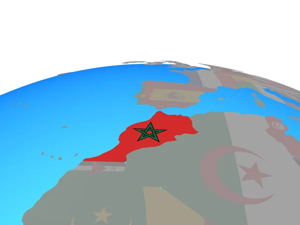 Marocco Con Bandiera Nazionale Sul Globo Politico Illustrazione — Foto Stock