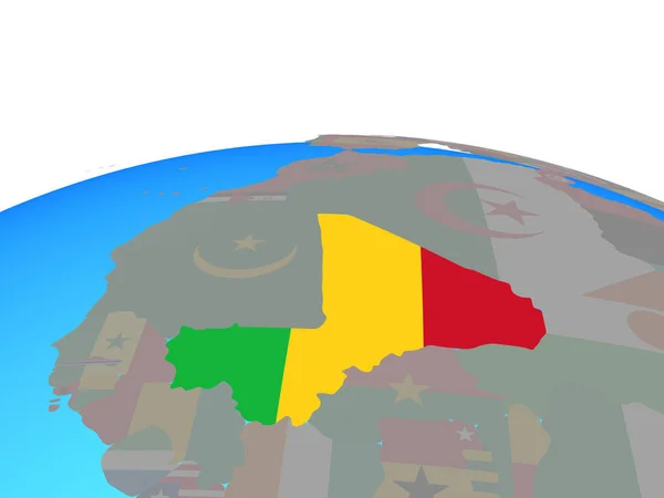 马里与政治的地球上的国旗 — 图库照片