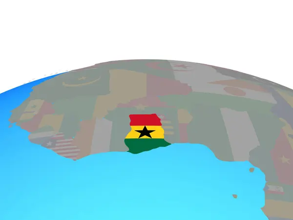 Ghana Flagi Narodowej Globus Polityczny Ilustracja — Zdjęcie stockowe