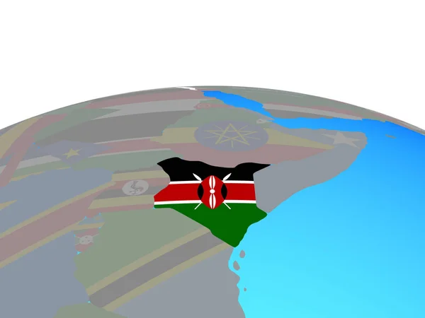 Kenia Mit Nationalflagge Auf Politischem Globus Illustration — Stockfoto